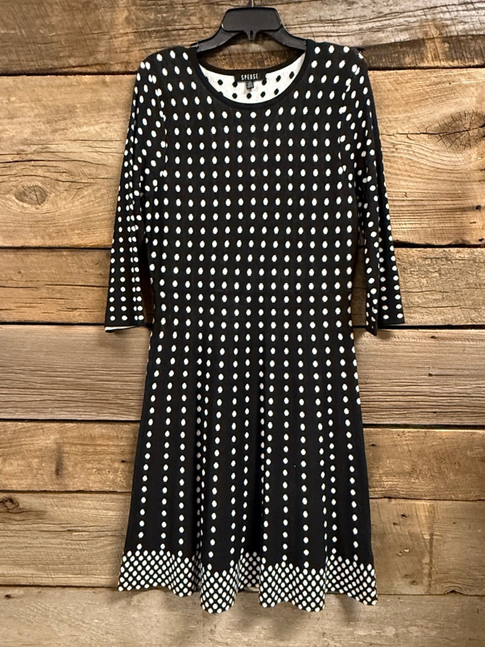 Spense Polka Dot Sweater Dress, Black/White, Large